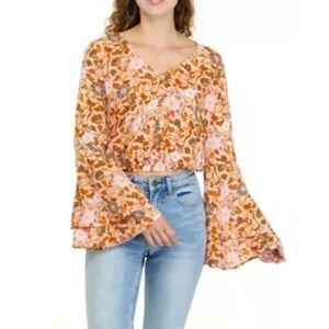 NWT Gypsies + Moondust Pink Floral Print Boho Top